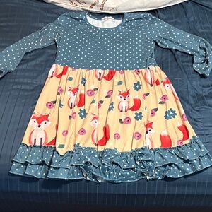 Blue and Cream Fox Print Kids Dress